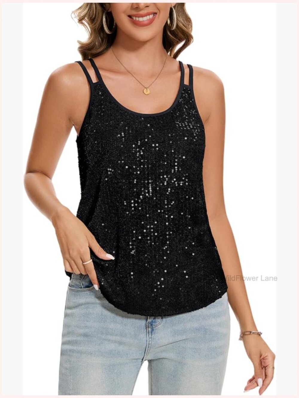 Sleeveless Sequin Tank Top Sparkle Shimmer Party Camisole Vest Blouse